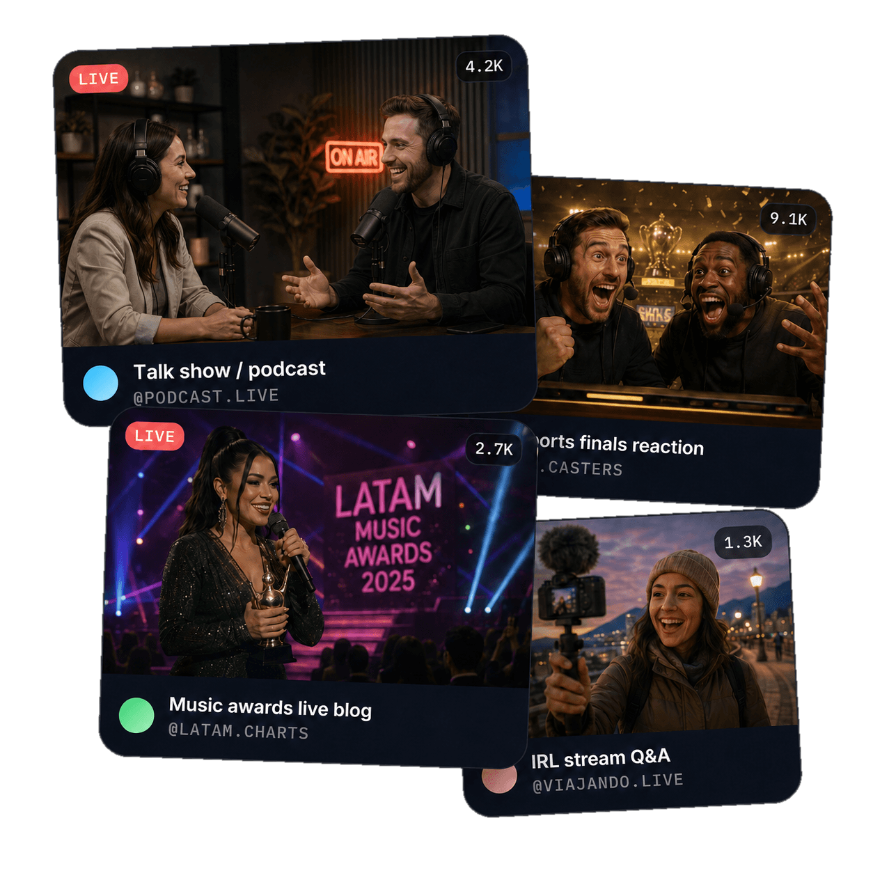 Crea una Live Room para cada tipo de stream.
